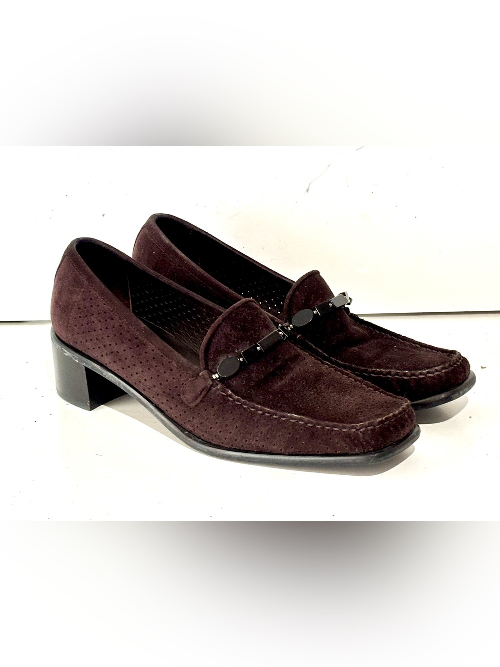 STUART WEITZMAN Chocolate Brown Suede Loafers Jeweled Women's Size 9 M
